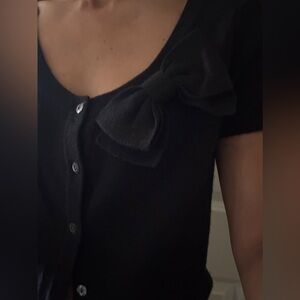 Black Cardigan with Bow Detail wool blend j crew